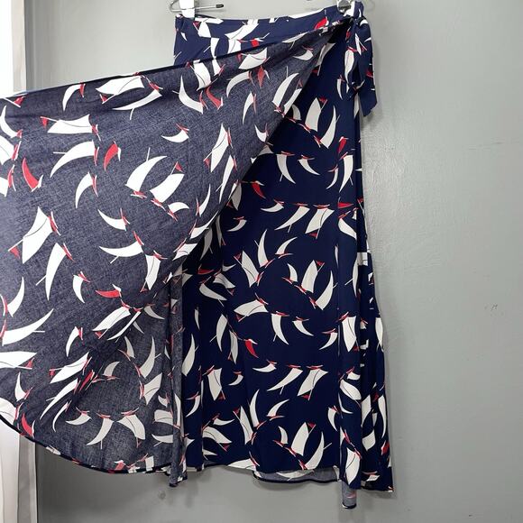 Chaps Sailboat Wrap Skirt Size Large Maxi Navy Nautical Coastal Preppy Sarong - Picture 4 of 8